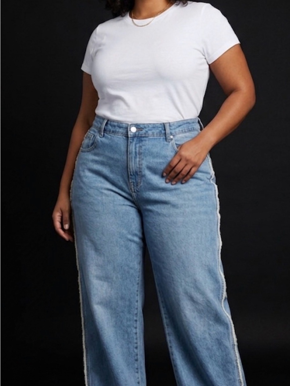 High-Rise Light Wash Wide-Leg Jeans with Side Seam Detail